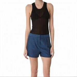 𝅺** T by ALEXANDER WANG Cobalt Pleated Linen Blend Shorts S